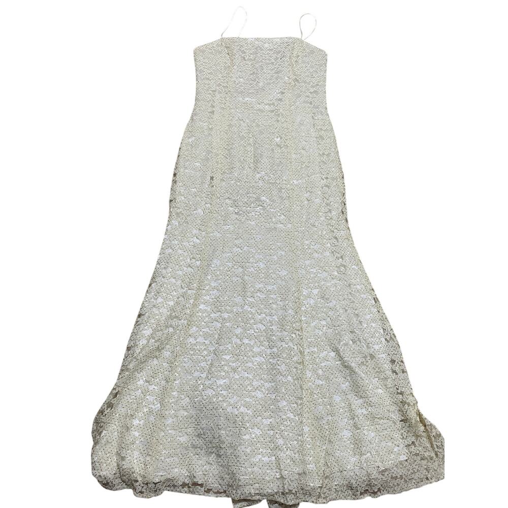 Vintage Dave & Johnny Beaded Creme Lace Y2K Mermaid Fit Flare Gown Sz 15/16